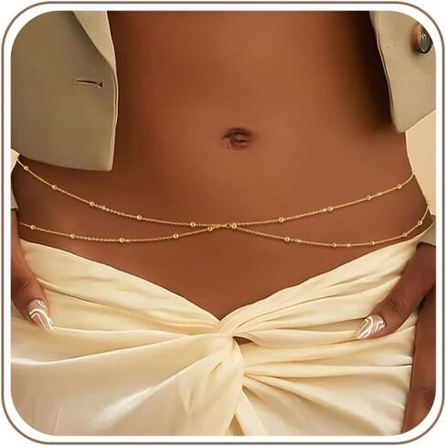 Waist Chain for Women 14K Gold Plated Waist Beads Belly Chain Dainty Layered Body Chain Belt Beach Jewelry for Women Sexy Waterproof Non Tarnish Adjustable Summer Jewelry Accessories in Kuwait