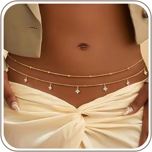 Waist Chain for Women 14K Gold Plated Waist Beads Belly Chain Dainty Layered Body Chain Belt Beach Jewelry for Women Sexy Waterproof Non Tarnish Adjustable Summer Jewelry Accessories in Kuwait