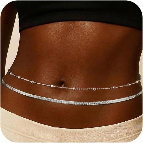 HERSIN Waist Chain for Women, 14k Gold/Silver Plated Dainty Waist Chain Cute Body Chain Gold Chain Belt for Womens Belly Chain Beach Accessories for Womens Summer Jewelry for Women Gifts in Saudi Arabia