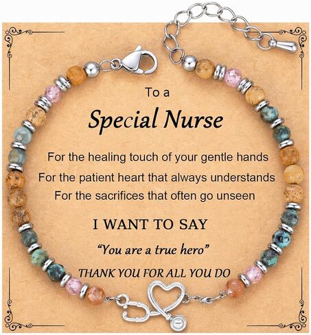 Nurse Gifts for Women, Natural Stone Stethoscope Bracelet, Christmas Graduation Appreciation Nurse Week 2026 Thank You Jewelry with Card in Saudi Arabia