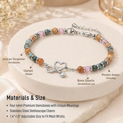 Nurse Gifts for Women, Natural Stone Stethoscope Bracelet, Christmas Graduation Appreciation Nurse Week 2026 Thank You Jewelry with Card in Saudi Arabia