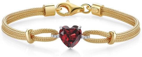 سوار من الفضة الإسترليني عيار 18 قيراط من Gem Stone King باللونين الأحمر والعقيق الأبيض للنساء (2.04 قيراط، شكل قلب 8 مم، 6.5/7/7.5 بوصة، صنع في إيطاليا) in Kuwait