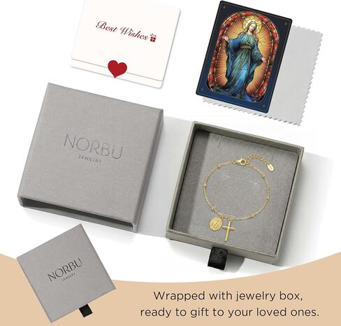 NORBU 925 Sterling Silver 18K Gold Plated Cross Bracelet for Women, Miraculous Medal & Pearl Rosary Bead Link Chain Bracelet for Women, Religious Catholic Jewelry Gift for Her, Adjustable Chain in Saudi Arabia