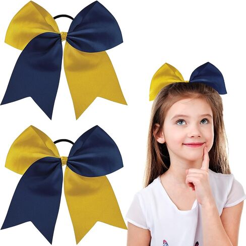 2 Packs Jumbo Cheerleading Bow 8 Inch Large Cheer Hair Bows with Ponytail Holder for Teen Girls Softball Outfit Uniform(Black) in Kuwait