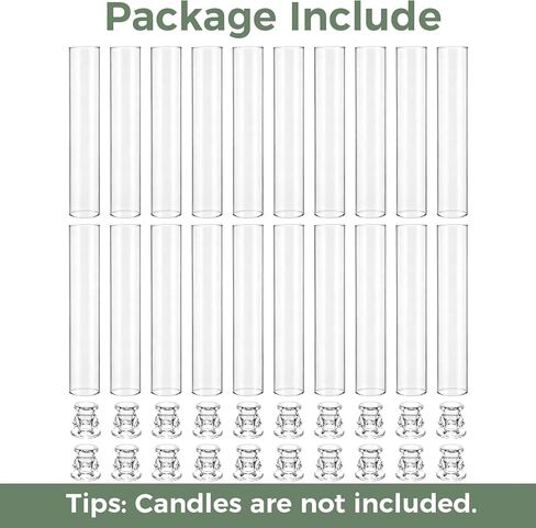 Hurricane Glass Candle Holders - Set of 20 Candlestick Holders for Taper Candles, Clear Candle Holder Bulk with 12" Tall Windproof Cylinder Cover for Festival Wedding Table Centerpiece Party Decor in Saudi Arabia