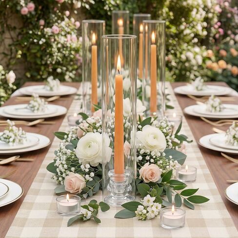 Hurricane Glass Candle Holders - Set of 20 Candlestick Holders for Taper Candles, Clear Candle Holder Bulk with 12" Tall Windproof Cylinder Cover for Festival Wedding Table Centerpiece Party Decor in Saudi Arabia