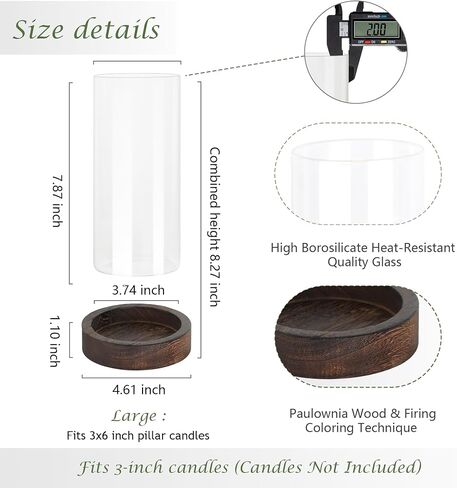 Ronasip Set of 4 Hurricane Candle Holders - 4.6x7.8 Inch Rustic Wooden Base with Glass Cylinder, Brown Pillar Candle Holders for Wedding Centerpieces, Home Decor, Table & Mantel Decorations in Saudi Arabia