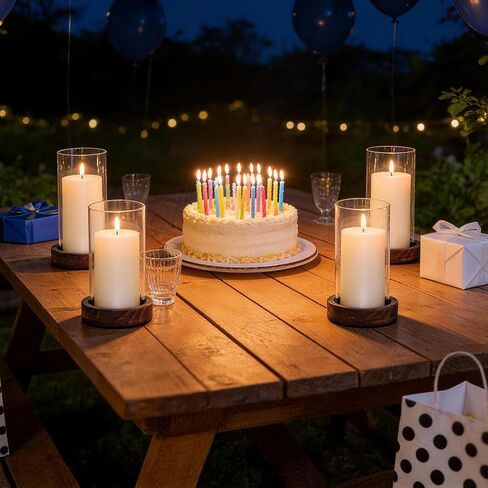 Ronasip Set of 4 Hurricane Candle Holders - 4.6x7.8 Inch Rustic Wooden Base with Glass Cylinder, Brown Pillar Candle Holders for Wedding Centerpieces, Home Decor, Table & Mantel Decorations in Saudi Arabia