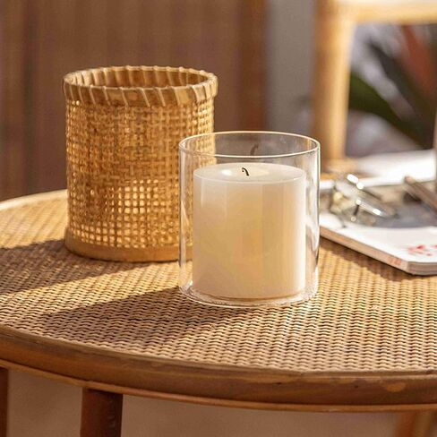 Rattan Woven Hurricane Glass Candle Holders,Cane Wrapped Sleeve Flower Vase Decorative Votive Candleholder for Pillar Candles,Rustic Boho Tea Light Candle Holder for Centerpiece Table Wedding Decor ( in Kuwait