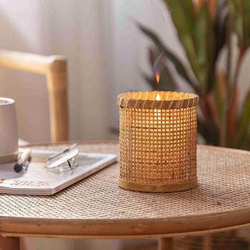 Rattan Woven Hurricane Glass Candle Holders,Cane Wrapped Sleeve Flower Vase Decorative Votive Candleholder for Pillar Candles,Rustic Boho Tea Light Candle Holder for Centerpiece Table Wedding Decor ( in Kuwait