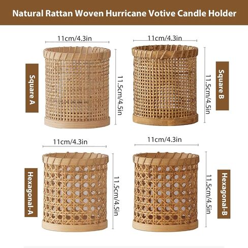 Rattan Woven Hurricane Glass Candle Holders,Cane Wrapped Sleeve Flower Vase Decorative Votive Candleholder for Pillar Candles,Rustic Boho Tea Light Candle Holder for Centerpiece Table Wedding Decor ( in Kuwait