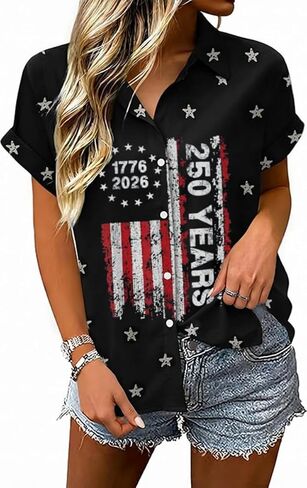Women's 250th Years Anniversary Button Down Shirt Independence Day 1776-2026 Birthday American Flag Summer Patriotic Tops in Saudi Arabia