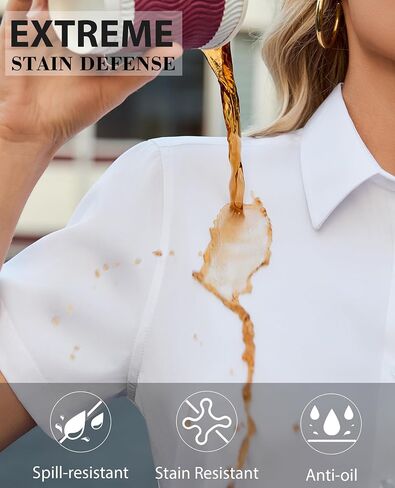 siliteelon Button Down Shirts for Women Stain Shield Short Sleeve Dress Shirt Wrinkle Free Work Business Office Blouses in Kuwait