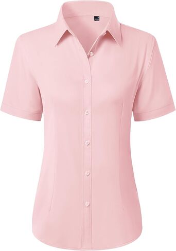 siliteelon Button Down Shirts for Women Stain Shield Short Sleeve Dress Shirt Wrinkle Free Work Business Office Blouses in Kuwait