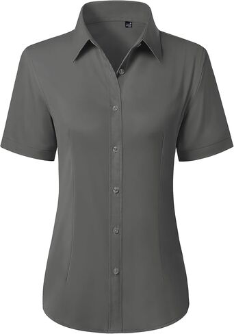 siliteelon Button Down Shirts for Women Stain Shield Short Sleeve Dress Shirt Wrinkle Free Work Business Office Blouses in Kuwait