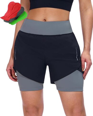 Sportneer Women Padded Bike Shorts - 4D Bicycle Cycling Shorts with 2 Zipper Pockets & 1 Inner Thigh Pocket in Kuwait