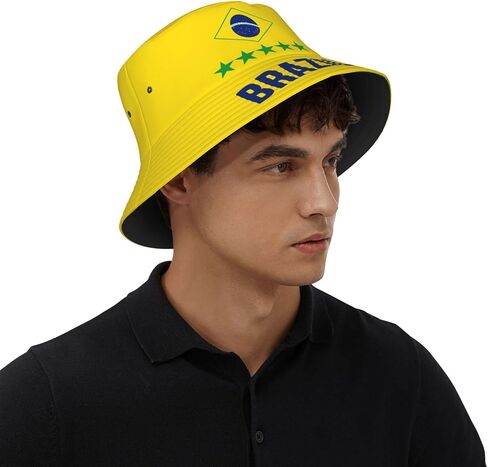 Brazil 5 Star Home Yellow Bucket Hat Printed Hats Soccer Fan Supporter Cheer Team Caps Fans Gifts in Kuwait