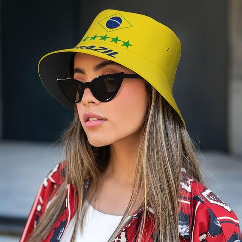 Brazil 5 Star Home Yellow Bucket Hat Printed Hats Soccer Fan Supporter Cheer Team Caps Fans Gifts in Kuwait
