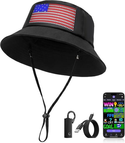 Rayhome LED Bucket Hat, Bluetooth Rechargeable LED Sun Hats with Spare Battery, Full Color APP Control Display Fishing Hat, Custom Text Patterns Animations Boonie Hat for Party Hiking Climbing in Saudi Arabia