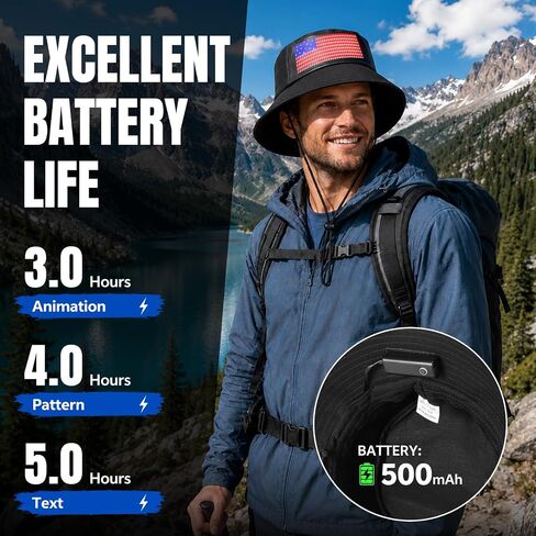 Rayhome LED Bucket Hat, Bluetooth Rechargeable LED Sun Hats with Spare Battery, Full Color APP Control Display Fishing Hat, Custom Text Patterns Animations Boonie Hat for Party Hiking Climbing in Saudi Arabia