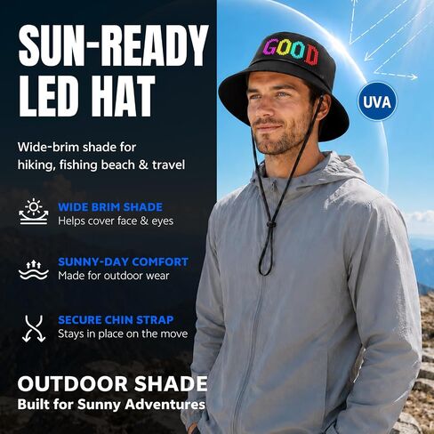 Rayhome LED Bucket Hat, Bluetooth Rechargeable LED Sun Hats with Spare Battery, Full Color APP Control Display Fishing Hat, Custom Text Patterns Animations Boonie Hat for Party Hiking Climbing in Saudi Arabia