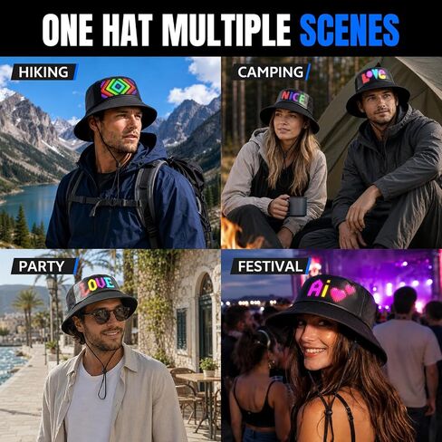 Rayhome LED Bucket Hat, Bluetooth Rechargeable LED Sun Hats with Spare Battery, Full Color APP Control Display Fishing Hat, Custom Text Patterns Animations Boonie Hat for Party Hiking Climbing in Saudi Arabia