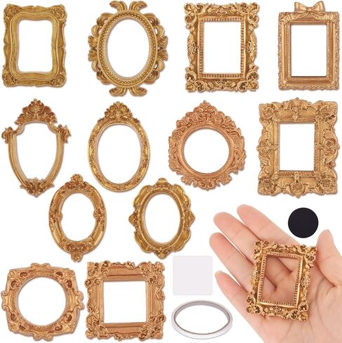 12 Pcs Mini Gold Magnetic Picture Frames, 2 Inch Vintage Tiny Photo Frame for DIY Mini Gold Photo Frames Silhouette Box Jewelry Wall Hanging Decor Fridge Magnet Display Dollhouse Creative Gift in Saudi Arabia