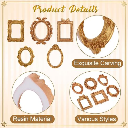 12 Pcs Mini Gold Magnetic Picture Frames, 2 Inch Vintage Tiny Photo Frame for DIY Mini Gold Photo Frames Silhouette Box Jewelry Wall Hanging Decor Fridge Magnet Display Dollhouse Creative Gift in Saudi Arabia