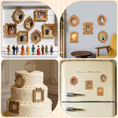 12 Pcs Mini Gold Magnetic Picture Frames, 2 Inch Vintage Tiny Photo Frame for DIY Mini Gold Photo Frames Silhouette Box Jewelry Wall Hanging Decor Fridge Magnet Display Dollhouse Creative Gift in Saudi Arabia