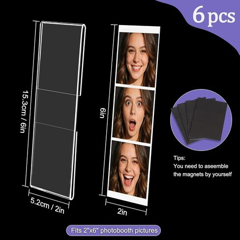 Photo Booth Frame 2x6 Magnetic Picture Frames 6 PCS Clear Magnetic Acrylic Frames for Photo Strips | Magnetic Photobooth Strip Frame for Fridge,Locker in Kuwait