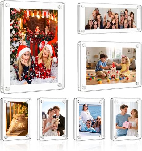Multi Size 7 Pack Acrylic Magnetic Picture Frames Set for Refrigerator, Clear Double Sided Acrylic Fridge Magnetic Photo Frame, 2.36x3.54, 2x6, 4x6, 5x7 in Kuwait