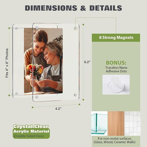 4 Pack 4x6 Magnetic Picture Frame for Refrigerator, Clear Acrylic Magnetic Photo Frame for Fridge, Locker & Whiteboard, Vertical or Horizontal Standard Size Frame for Home & Office Decor in Saudi Arabia