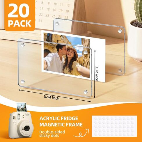 20 Pack Acrylic Fridge Magnetic Frame for Fujifilm Instax Mini,Polaroid Frame for Refrigerator,2.36x3.54 In Mini Picture Frames for School, Office,Locker Decor in Saudi Arabia