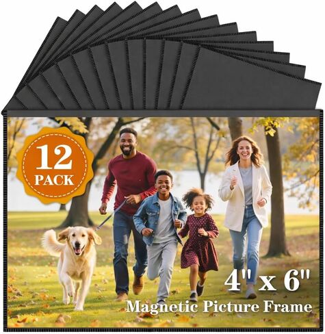 12 Pack Magnetic Picture Frames for Refrigerator,4x6 Inches Magnetic Picture Frame,Magnetic Frames For Refrigerator,Locker,Wall,Cabinet(Black) in Saudi Arabia