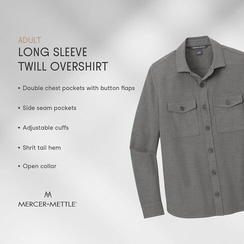 Mercer+Mettle Unisex Long Sleeve Twill Overshirt | Long Sleeve Shacket with Pockets for Men & Women, Button Up Jacket in Saudi Arabia