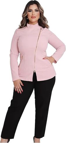 Women’s Pink Top – Bleach-Resistant Fabric, Long Sleeve Tunic with Gold Zipper in Saudi Arabia