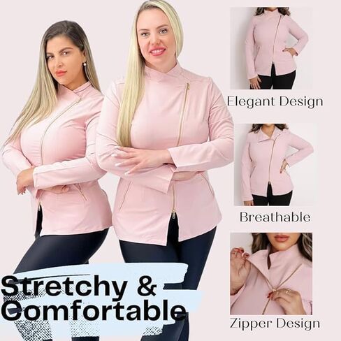 Women’s Pink Top – Bleach-Resistant Fabric, Long Sleeve Tunic with Gold Zipper in Saudi Arabia