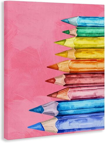 Stupell Industries 'Vibrant Pencils on Pink', Canvas Art, 16 x 20 Inches, Easy to Hang and Sturdy, Made in USA, by Kim Allen in Kuwait