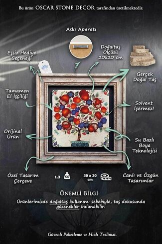 Framed Stone Wall Decor 30x30 cm Abstract Drawing Stone Art for Walls - Multicolor, 12x12 inch in Saudi Arabia