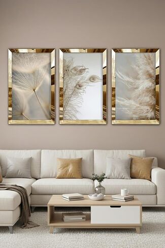 SODEF Modern Collage Drawing Wall Art Set 3 Pieces MDF with Gold Mirror Plexi Frame - Contemporary Home Decor - 20x30cm - Gold, 8x12 inch in Saudi Arabia