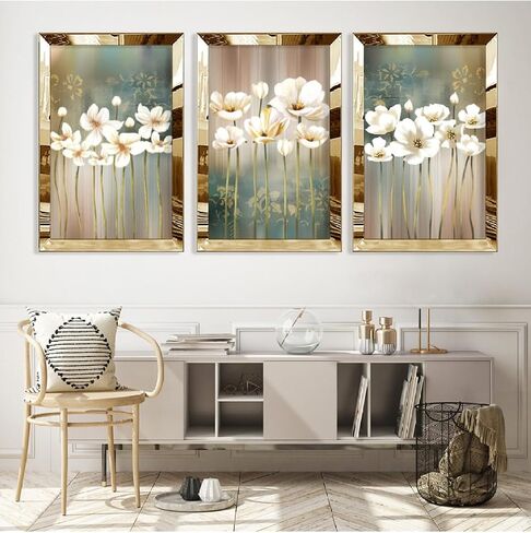 Gold Mirror Pleksi Framed Collage Drawing Triple MDF Wall Art Set - Modern Style 50 x 70cm - Gold, 8x12 inch in Saudi Arabia