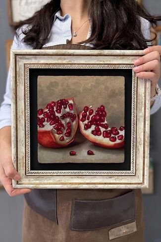 Framed Stone Wall Decor 30x30 cm Pomegranate Drawing Stone Art for Walls - Multicolor, 12x12 inch in Saudi Arabia