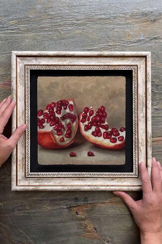 Framed Stone Wall Decor 30x30 cm Pomegranate Drawing Stone Art for Walls - Multicolor, 12x12 inch in Saudi Arabia