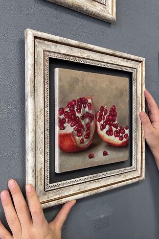Framed Stone Wall Decor 30x30 cm Pomegranate Drawing Stone Art for Walls - Multicolor, 12x12 inch in Saudi Arabia