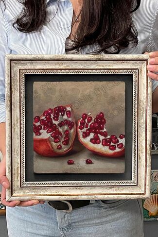 Framed Stone Wall Decor 30x30 cm Pomegranate Drawing Stone Art for Walls - Multicolor, 12x12 inch in Saudi Arabia