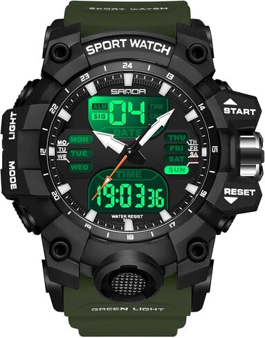 FANMIS Men's Digital Analog Outdoor Sports Watches Multi Function Military Waterproof Watch for Men LED Casual Stopwatch Alarm Tactical Army Watch Backlight, Alarm, Stopwatch in Kuwait