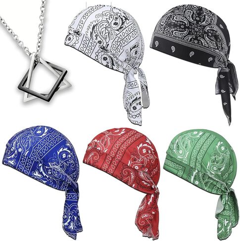 5Pack Paisley Cooling Headscarf Cap, Elastic Cycling Sports Cap, Breathable Motorcycle Pirate Head Wrap-Adjustable Straps in Kuwait