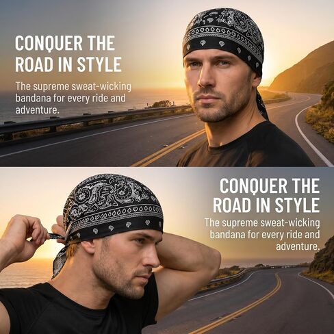 5Pack Paisley Cooling Headscarf Cap, Elastic Cycling Sports Cap, Breathable Motorcycle Pirate Head Wrap-Adjustable Straps in Kuwait
