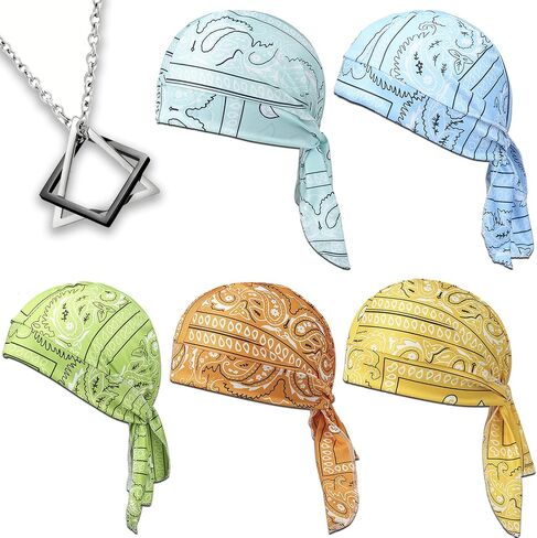 5Pack Paisley Cooling Headscarf Cap, Elastic Cycling Sports Cap, Breathable Motorcycle Pirate Head Wrap-Adjustable Straps in Kuwait