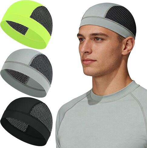 Qearl 3 Pcs Cooling Skull Caps for Men Women, Breathable Mesh Helmet Liner Beanie Hat for Cycling Motorcycle Hard Hat in Saudi Arabia